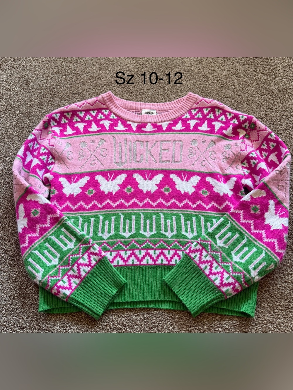 WICKED Pink & Green Fair Isle Crewneck Sweater - SZ 10/12